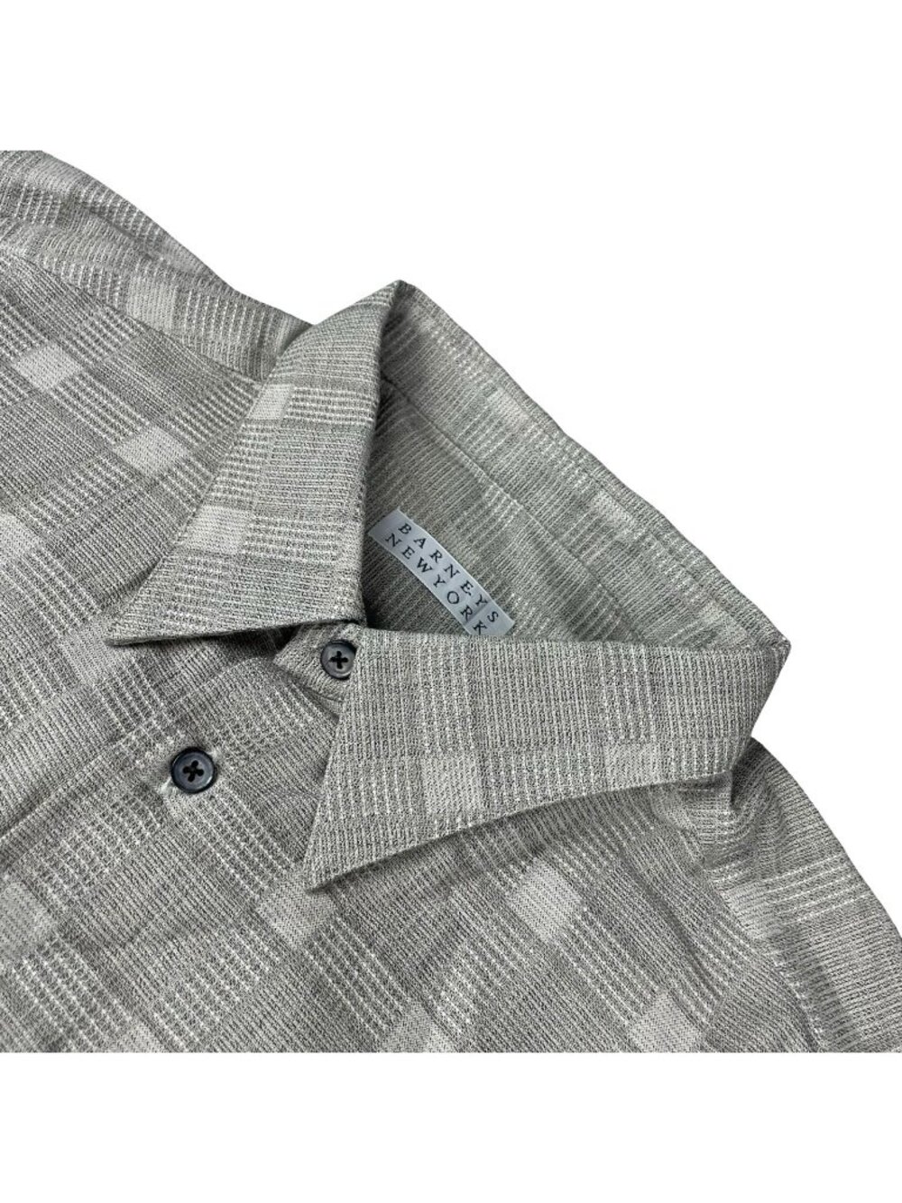 NEW Barneys New York Men's Rayon/Cotton Button Shirt Beige Plaid • USA • Large